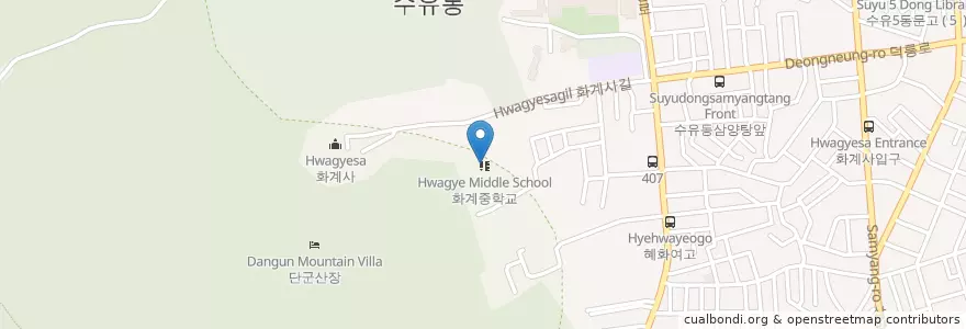 Mapa de ubicacion de 수유중학교 en Corea Del Sur, Seúl, 강북구, 수유1동.