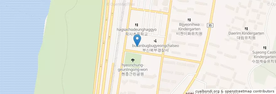 Mapa de ubicacion de 부산용수중학교 en 대한민국, 부산, 북구, 화명동.