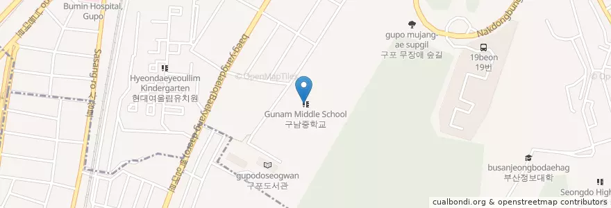 Mapa de ubicacion de 구남중학교 en 대한민국, 부산, 북구, 구포동.
