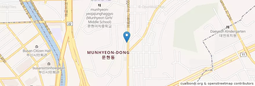 Mapa de ubicacion de Nambusileop Middle School en South Korea, Busan, Nam-Gu, Munhyeon-Dong.