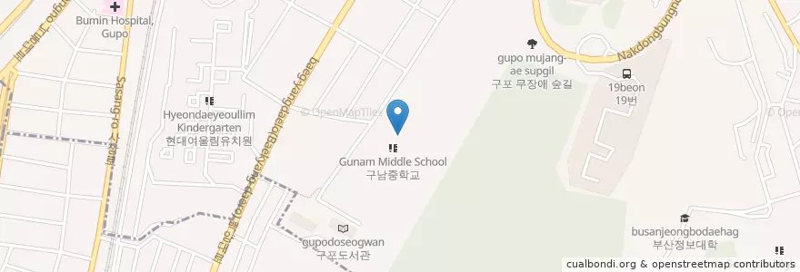 Mapa de ubicacion de Busangunam Middle School en South Korea, Busan, Buk-Gu, Gupo-Dong.