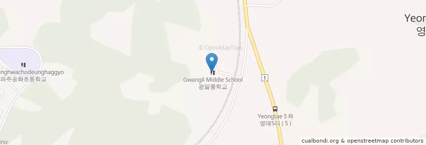 Mapa de ubicacion de 광일중학교 en کره جنوبی, گیونگی-دو, پاجو, 월롱면.