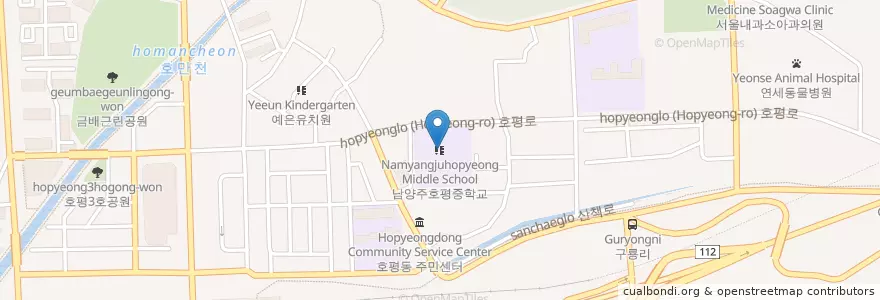 Mapa de ubicacion de 남양주호평중학교 en 대한민국, 경기도, 남양주.