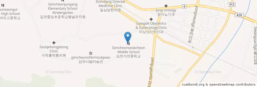 Mapa de ubicacion de 김천석천중학교 en Coreia Do Sul, Gyeongsang Do Norte, 김천시.
