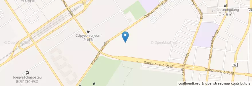 Mapa de ubicacion de 금정중학교 en Corée Du Sud, Gyeonggi, 군포시, 재궁동.