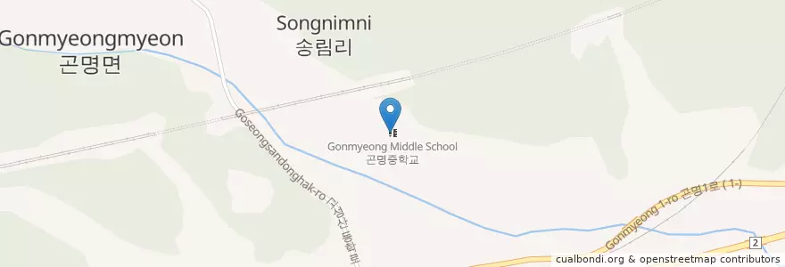 Mapa de ubicacion de 곤명중학교 en Korea Selatan, Gyeongsang Selatan, 사천시.