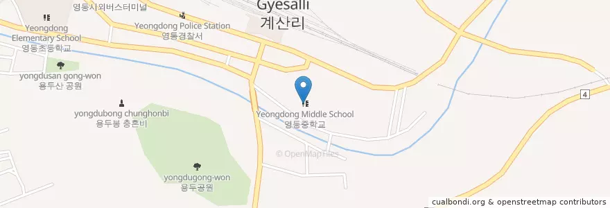 Mapa de ubicacion de 영동중학교 en Südkorea, Chungcheongbuk-Do, 영동군.
