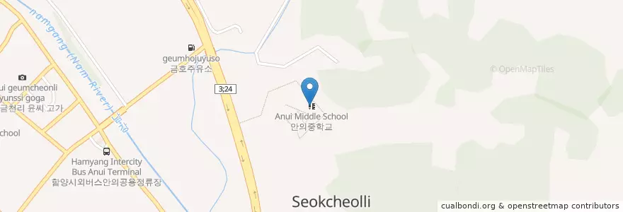 Mapa de ubicacion de 안의중학교 en 大韓民国, 慶尚南道, 咸陽郡.