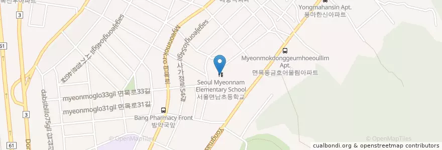 Mapa de ubicacion de 서울면남초등학교 en Güney Kore, Seul, 중랑구.