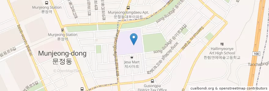 Mapa de ubicacion de 서울문덕초등학교 en 대한민국, 서울, 송파구, 장지동.