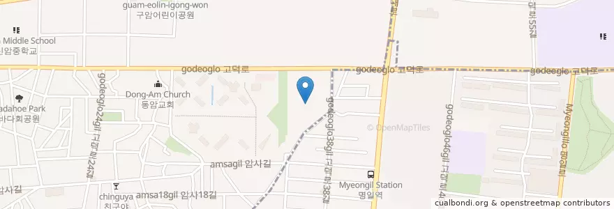 Mapa de ubicacion de 서울명일초등학교 en Korea Selatan, 서울, 강동구, 암사동.