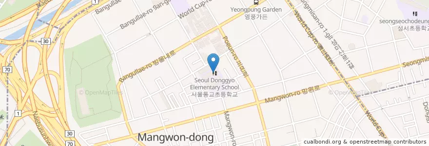Mapa de ubicacion de 서울동교초등학교 en Corea Del Sur, Seúl, 마포구, 망원2동.