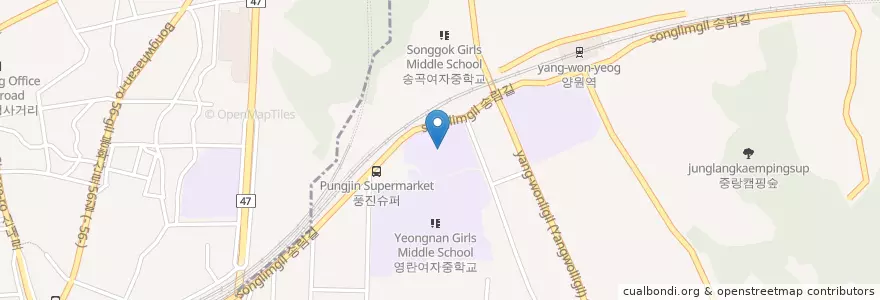 Mapa de ubicacion de 서울동원초등학교 en Korea Selatan, 서울, 중랑구, 망우본동.