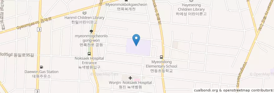 Mapa de ubicacion de 서울면동초등학교 en 대한민국, 서울, 중랑구, 면목본동.