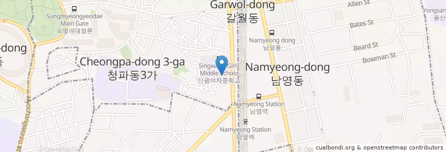 Mapa de ubicacion de Singwang Elementary School en South Korea, Seoul, Yongsan-Gu, Cheongpa-Dong.