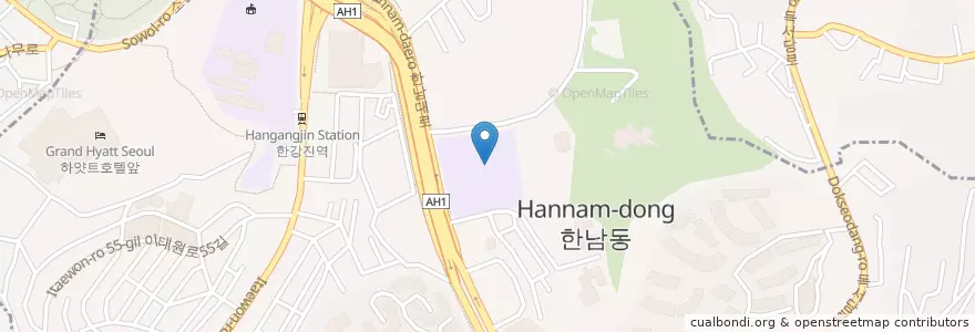 Mapa de ubicacion de 서울한남초등학교 en Республика Корея, Сеул, 용산구, 한남동.