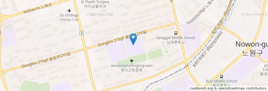 Mapa de ubicacion de 서울상수초등학교 en 大韓民国, ソウル, 蘆原区, 상계6·7동.