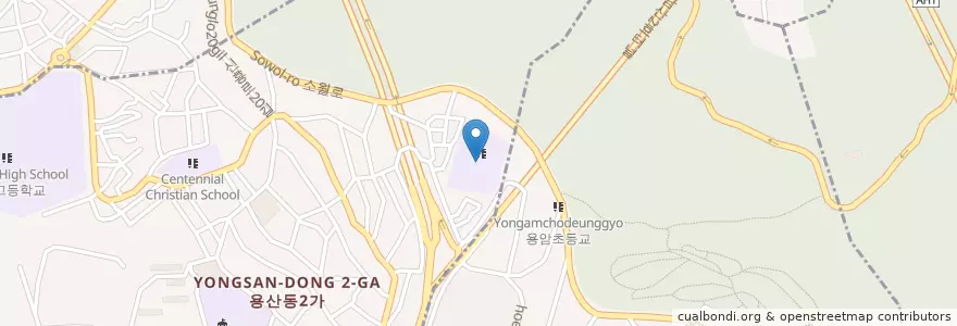 Mapa de ubicacion de 서울용암초등학교 en كوريا الجنوبية, سول, 용산구, 용산2가동.