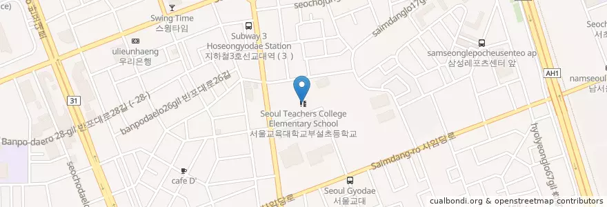 Mapa de ubicacion de 서울교육대학교부설초등학교 en Coreia Do Sul, Seul, 서초구, 서초1동, 서초동.