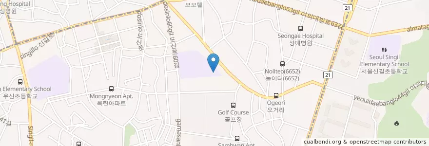 Mapa de ubicacion de 영신초등학교 en کره جنوبی, سئول, 영등포구, 신길1동, 신길7동.