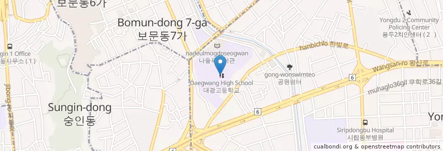 Mapa de ubicacion de Daegwang High School en South Korea, Seoul, Dongdaemun-Gu.