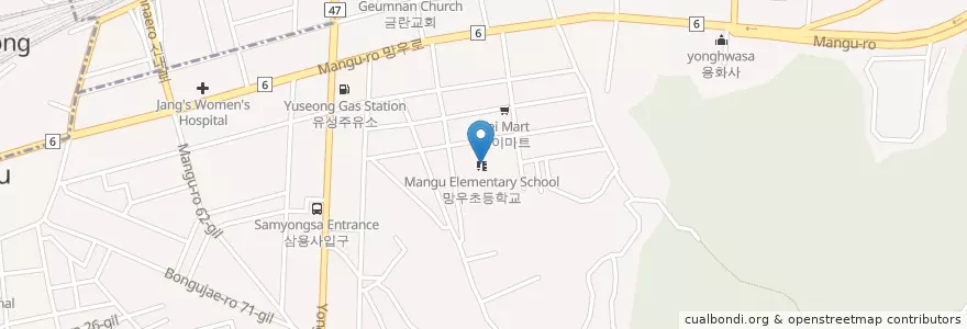 Mapa de ubicacion de 서울망우초등학교 en Corea Del Sud, Seul, 중랑구, 망우본동.