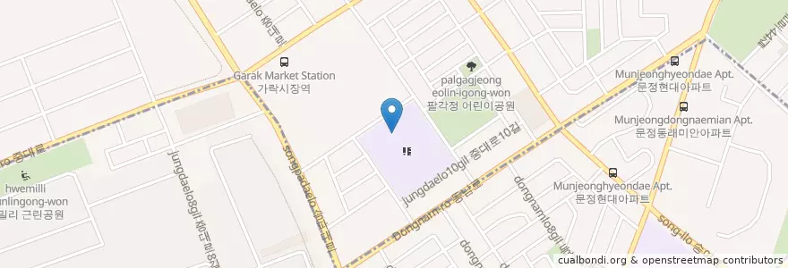 Mapa de ubicacion de 서울평화초등학교 en 大韓民国, ソウル, 松坡区, 가락본동.
