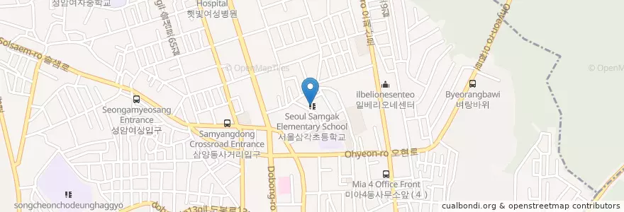 Mapa de ubicacion de 서울삼각초등학교 en Corée Du Sud, Séoul, 강북구, 송중동.