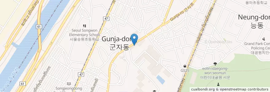 Mapa de ubicacion de 서울세종초등학교 en Corée Du Sud, Séoul, 광진구, 군자동.