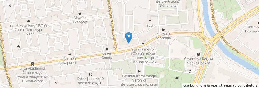 Mapa de ubicacion de Ozerki en Russia, Northwestern Federal District, Leningrad Oblast, Saint Petersburg, Приморский Район, Округ Чёрная Речка.