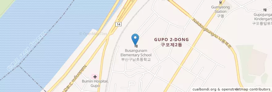 Mapa de ubicacion de 부산구남초등학교 en Zuid-Korea, Busan, 북구, 구포동.