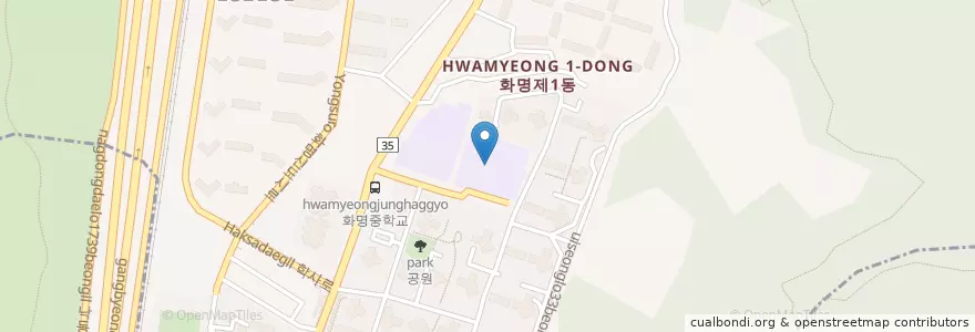 Mapa de ubicacion de Myeongdeok Elementary School en South Korea, Busan, Buk-Gu, Hwamyeong-Dong.