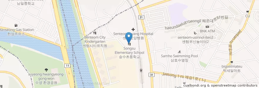 Mapa de ubicacion de Songsu Elementary School en South Korea, Busan, Haeundae-Gu.