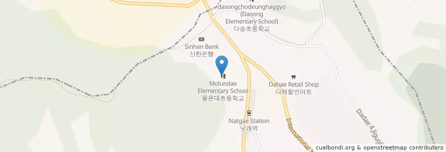 Mapa de ubicacion de 몰운대초등학교 en Korea Selatan, 부산, 사하구, 다대동.