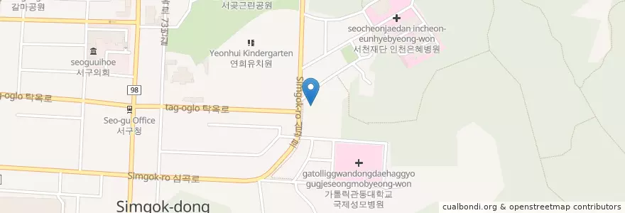 Mapa de ubicacion de 인천심곡초등학교 en Corea Del Sud, 인천, 서구, 연희동.