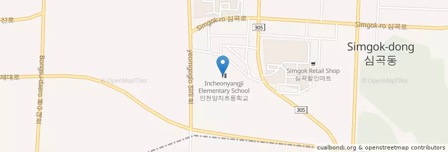 Mapa de ubicacion de 인천양지초등학교 en 大韓民国, 仁川広域市, 西区, 연희동.