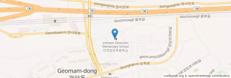 Mapa de ubicacion de 인천검암초등학교 en Coreia Do Sul, 인천, 서구.
