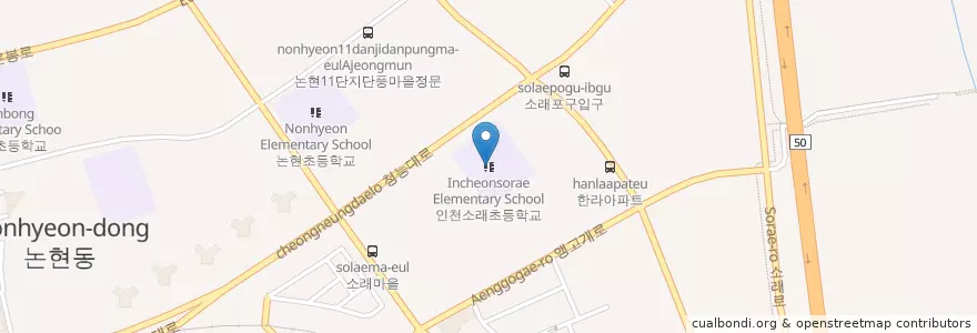 Mapa de ubicacion de 인천소래초등학교 en Coreia Do Sul, 인천, 남동구.