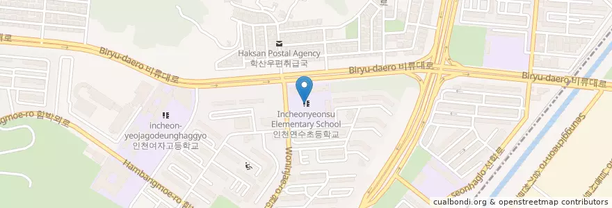 Mapa de ubicacion de 인천연수초등학교 en 대한민국, 인천, 연수동.