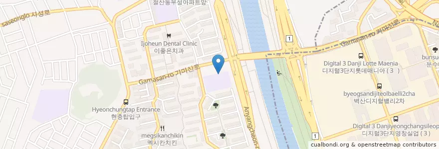 Mapa de ubicacion de 도덕초등학교 en 대한민국, 경기도, 광명시.