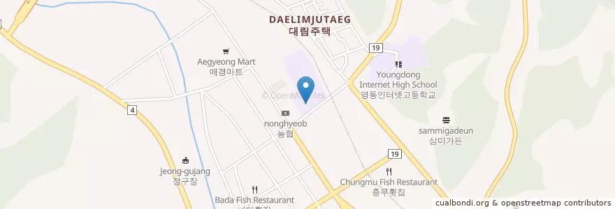 Mapa de ubicacion de 이수초등학교 en 대한민국, 충청북도, 영동군.