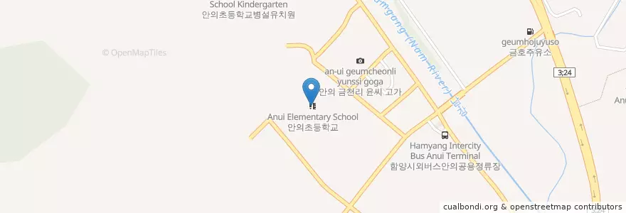 Mapa de ubicacion de 안의초등학교 en Güney Kore, 경상남도, 함양군.