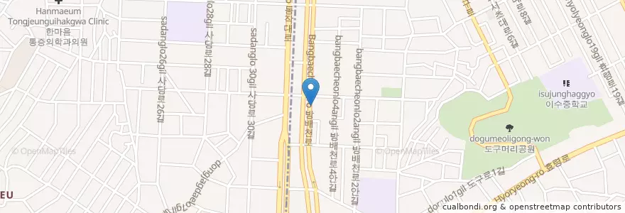Mapa de ubicacion de 물조은선주회집 en Coreia Do Sul, Seul, 방배동.