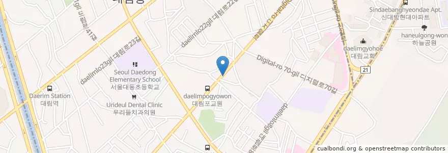 Mapa de ubicacion de 섬마을회집 en Güney Kore, Seul, 영등포구, 대림1동.