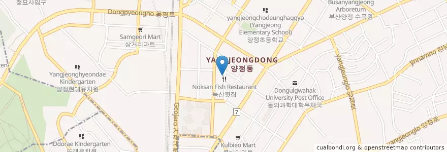 Mapa de ubicacion de Jungang Fish Restaurant en South Korea, Busan, Yeonje-Gu, Yangjeong-Dong.