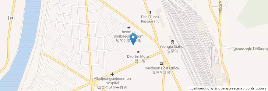Mapa de ubicacion de 한치회집 en 대한민국, 경상북도, 영주시.
