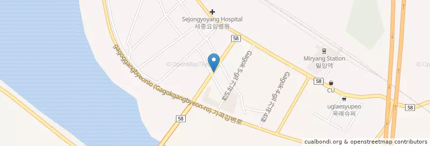 Mapa de ubicacion de 소나무회집 en 大韓民国, 慶尚南道, 密陽市.