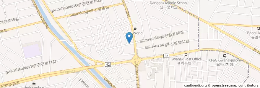 Mapa de ubicacion de 유명한횟집 en Corée Du Sud, Séoul, 관악구, 신림동.