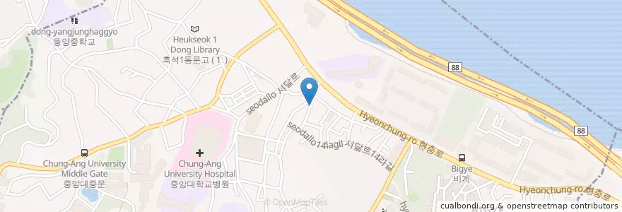 Mapa de ubicacion de 물바우횟집 en Республика Корея, Сеул, 동작구, 흑석동.