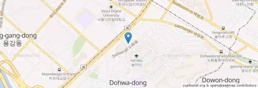 Mapa de ubicacion de 남해횟집 en Республика Корея, Сеул, 마포구, 도화동.